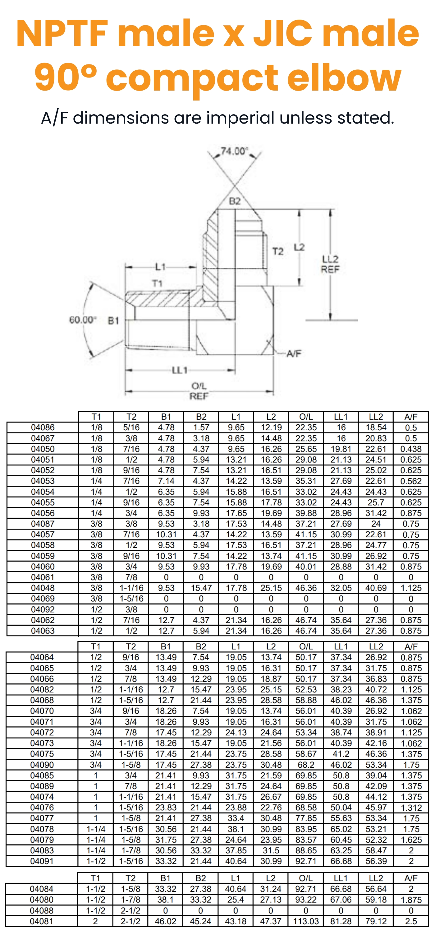 1/8 NPTF x 5/16 JIC M/M 90° Compact Hydraulic Adaptor